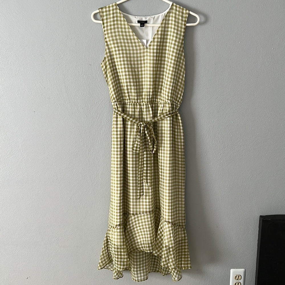 NWT Ann Taylor plaid green hi low midi dress